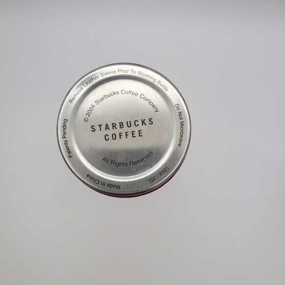 Starbucks Stainless Steel Thermos 2004 Mug Red Leather Floral Sleeve 12oz - Picture 2 of 14